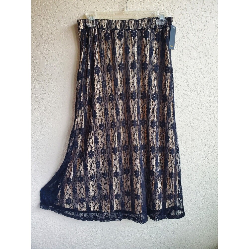 Espresso Maxi Skirt Romantic Whimsygoth Black Lace Overlay Nude Lined Pull On M
